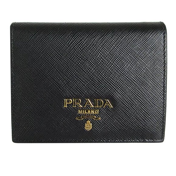 Auth PRADA Bifold Wallet black leather